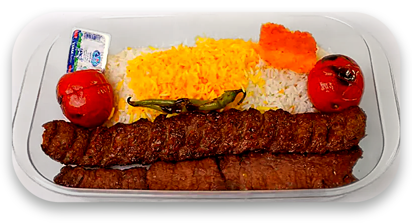 چلو کباب کوبیده دو سیخ